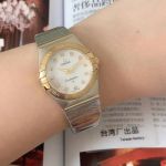 Omega Double Eagle 24/27mm Lady Swiss Quartz Movement Gold/White Face Watch water resistant swiss made